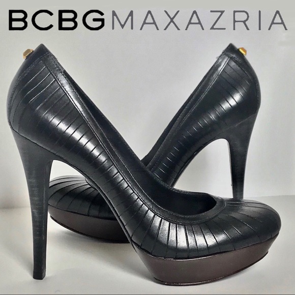 🎉BCBGMaxAzria Black Leather Platform Stiletto Heels - Picture 2 of 8